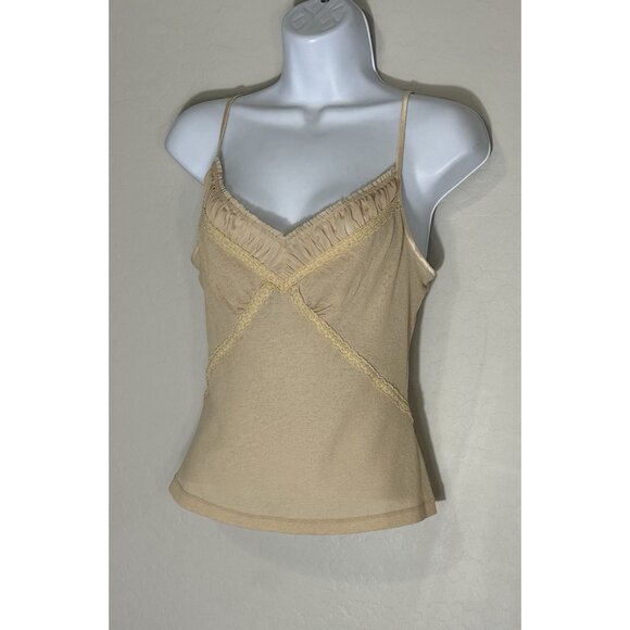 VTG Y2K Babydoll‎ Tank Top V Neck Fairy Sheer Lace Whimsigoth Milkmaid Cream M - Picture 4 of 7